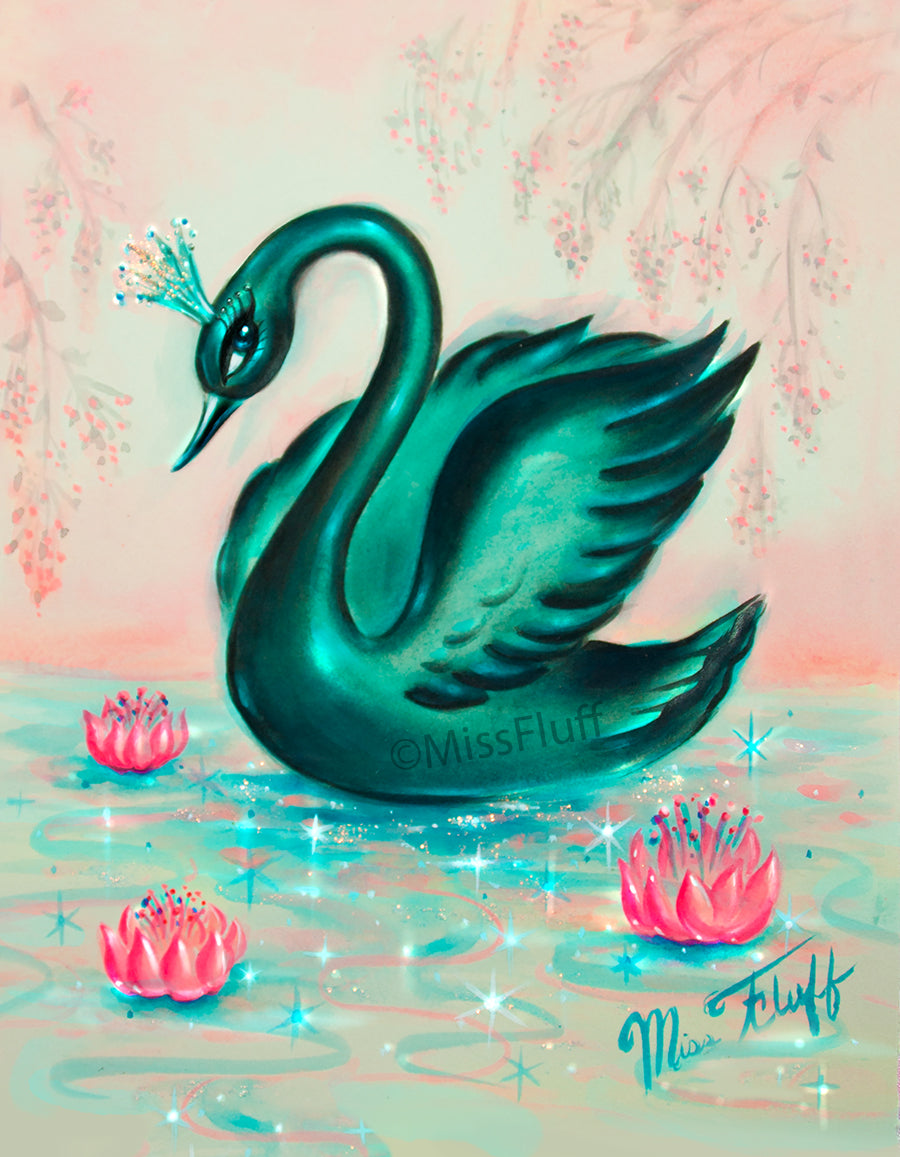 Black Swan with Tiara • Art Print