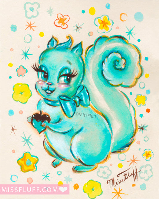 Cute Teal Squirrel • Art Print