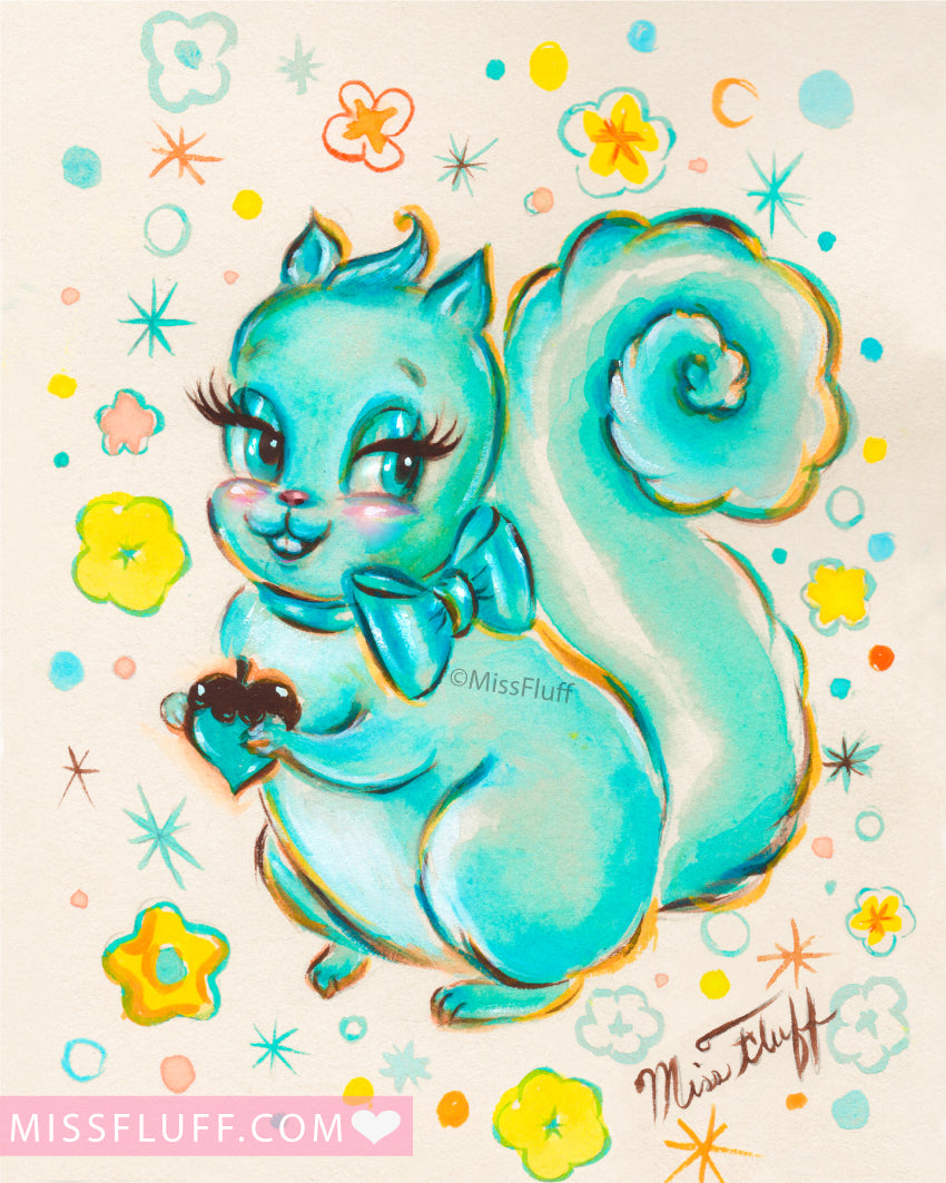 Cute Teal Squirrel • Art Print