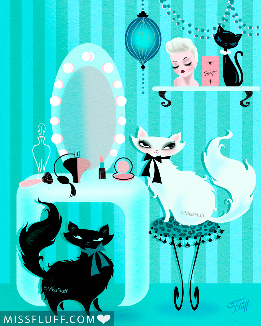 Kitties in the Boudoir Mint • Art Print
