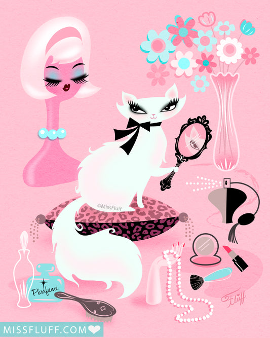 Boudoir Kitty with Mirror  • Art Print