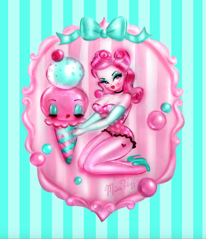 Bubblegum Ice Cream Pin Up Girl • Art Print