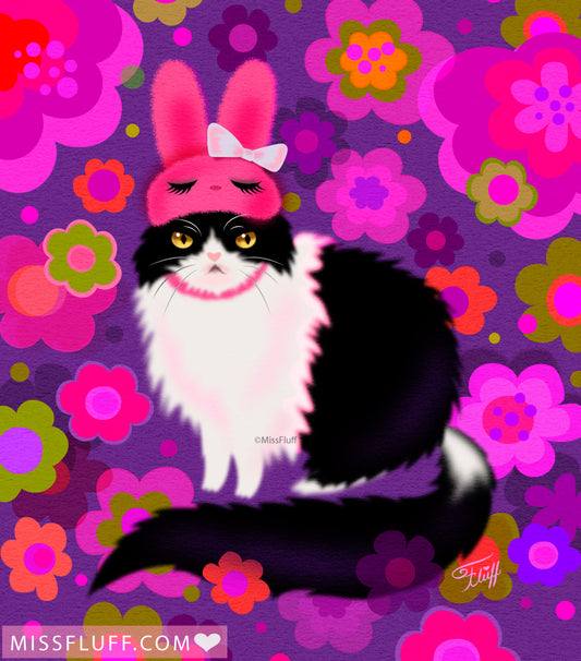 Bunny Cat with Flowers • Art Print
