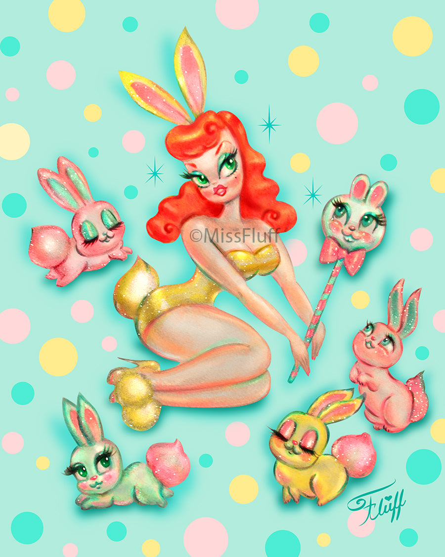 Bunny Doll on Mint • Art Print