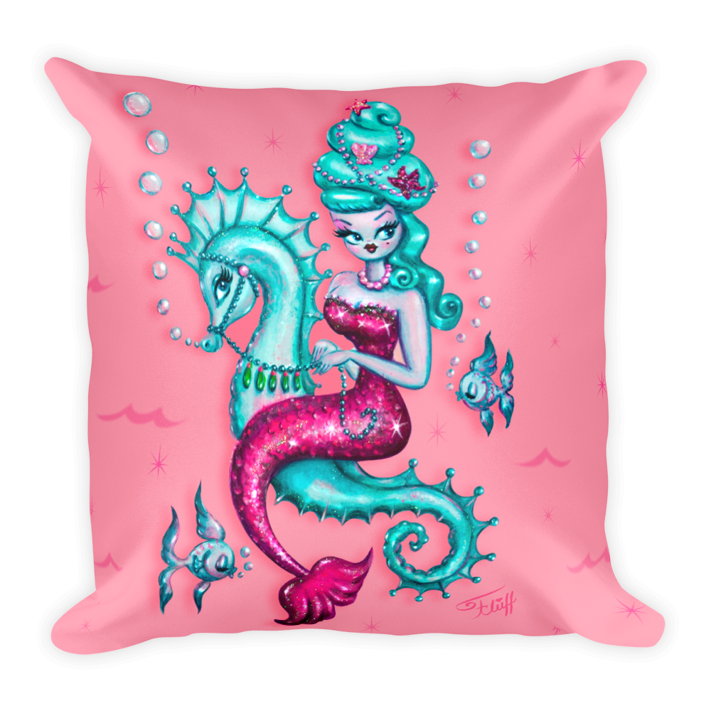 Mermaid with Candy Blue Bouffant • Square Pillow
