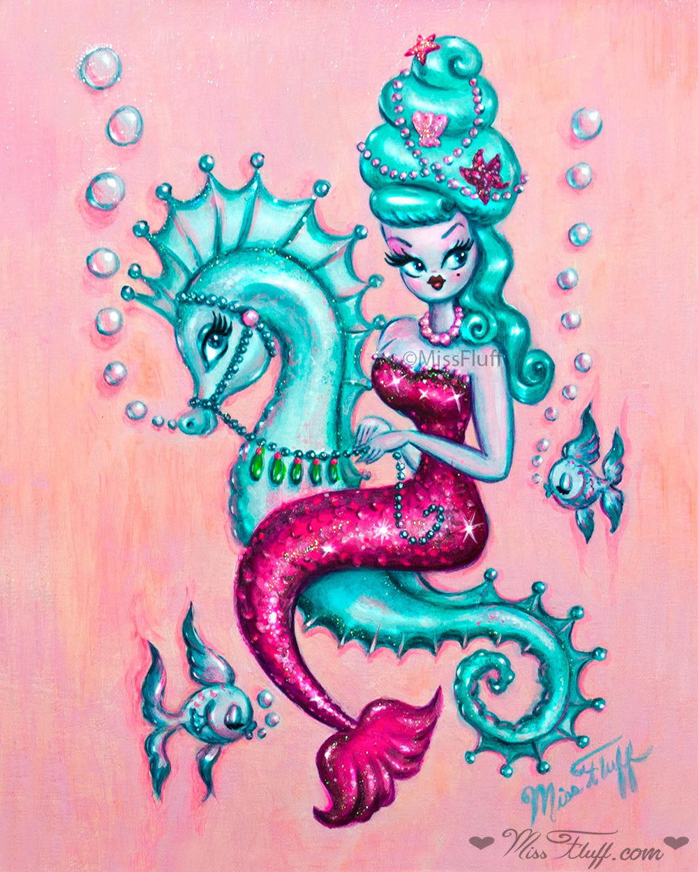 Mermaid with Candy Blue Bouffant • Art Print