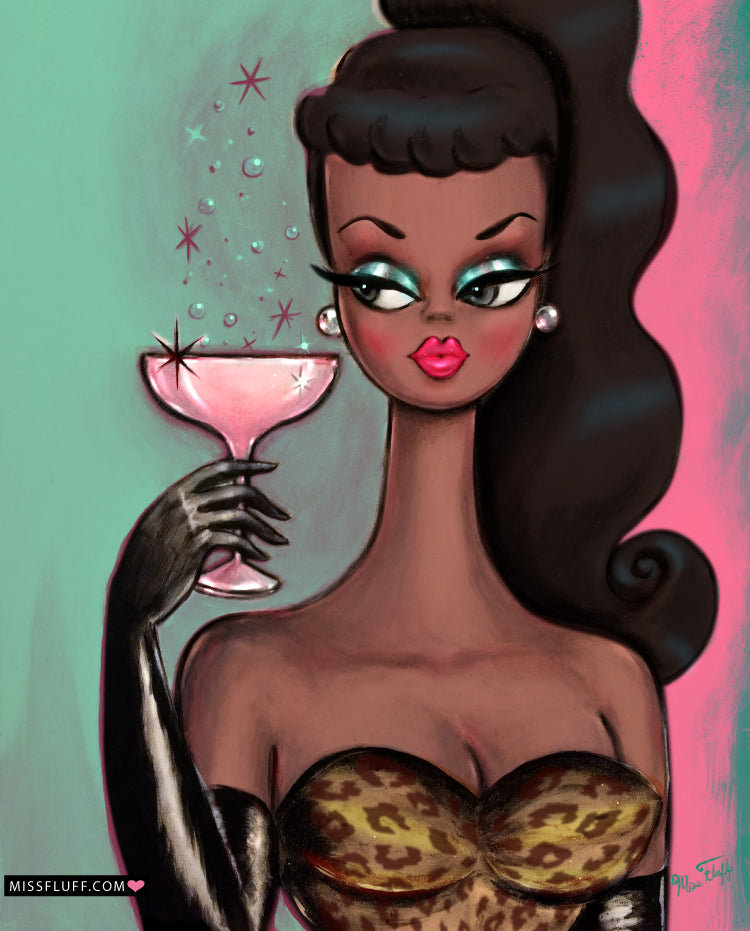 Brunette with Pink Champagne • Art Print