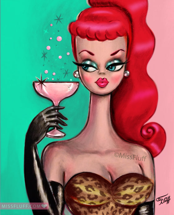 Redhead with Pink Champagne • Art Print