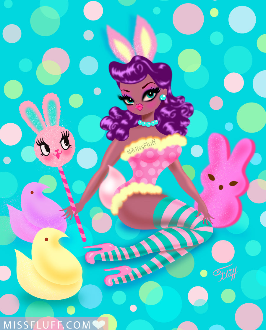 Bunny Girl with Peeps • Art Print