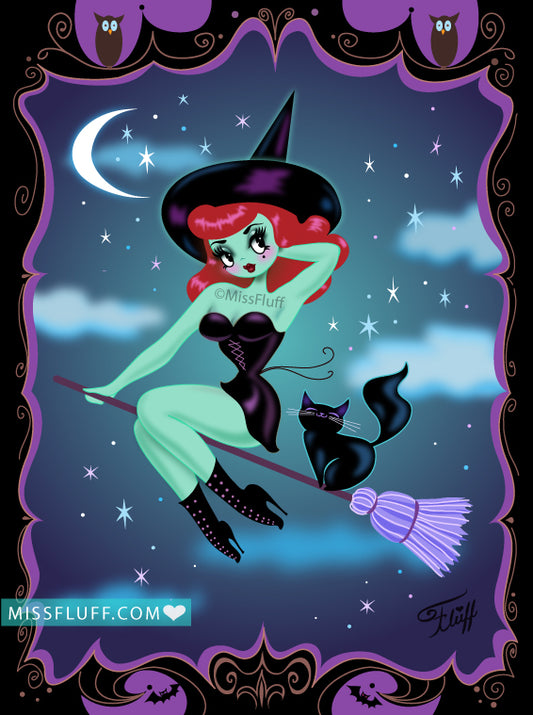 Cute Pinup Witch • Art Print