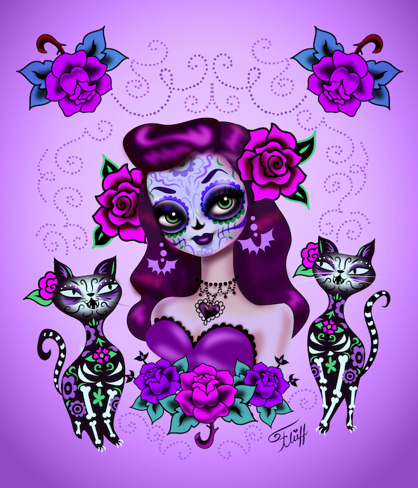 Day of the Dead • Sugar Skull Girl in Purple • Art Print