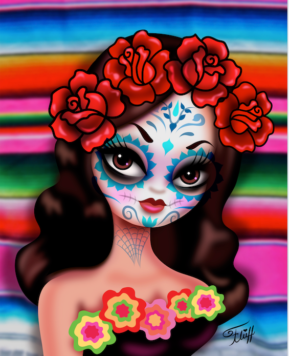 Day of the Dead Girl with Roses • Art Print