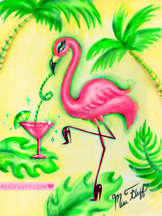 Flamingo With Pink Martini • Art Print