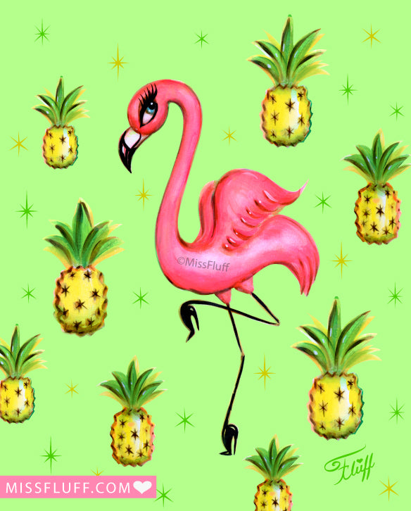 Flamingo with Pineapples • Art Print