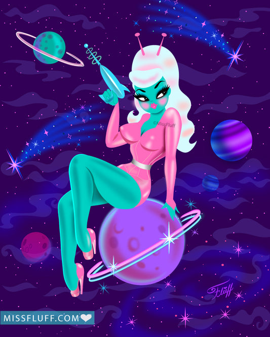 Alien Girl on Saturn • Cosmic Purple version • Art Print