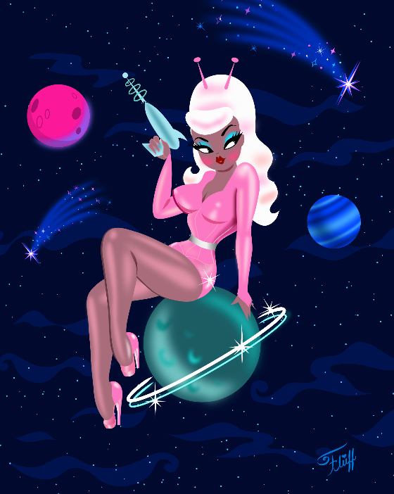 Space Girl on Saturn • Art Print