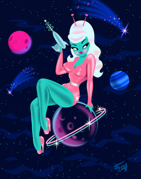 Alien Girl on Saturn • Art Print