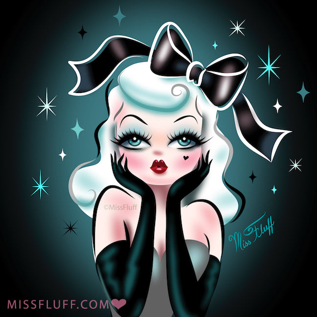 Glamour Doll with Black Bow • Art Print