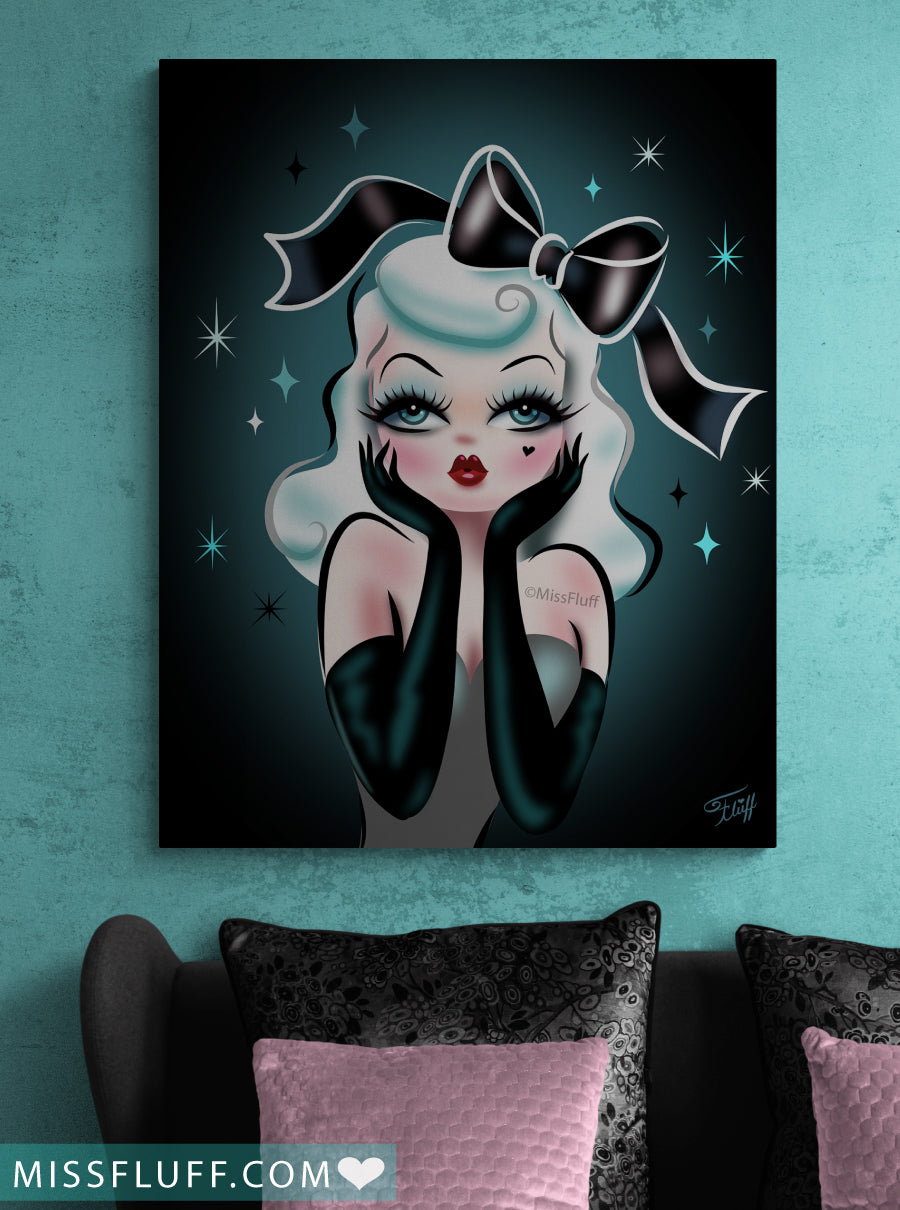 Glamour Doll with Black Bow • Canvas Gallery Wrap
