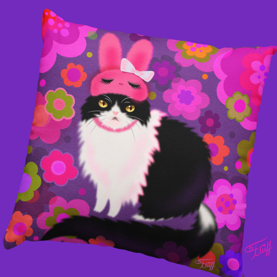 Bunny Cat with Flowers • Decor Pillow