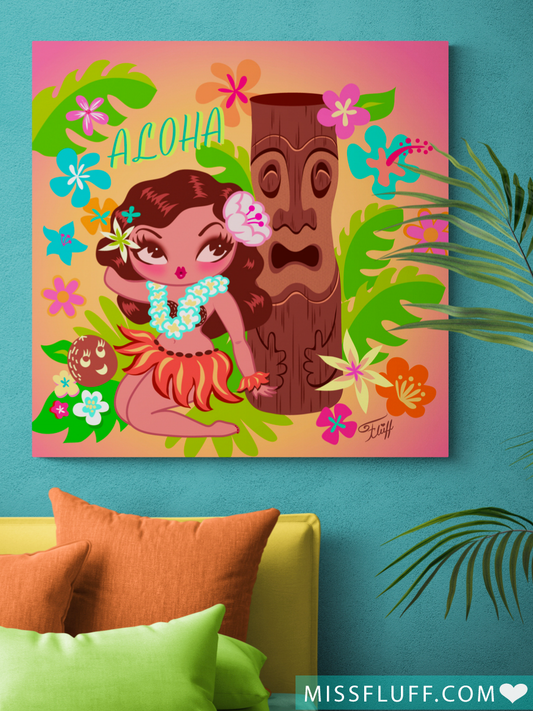 Hula Cutie with Tiki • Canvas Gallery Wrap