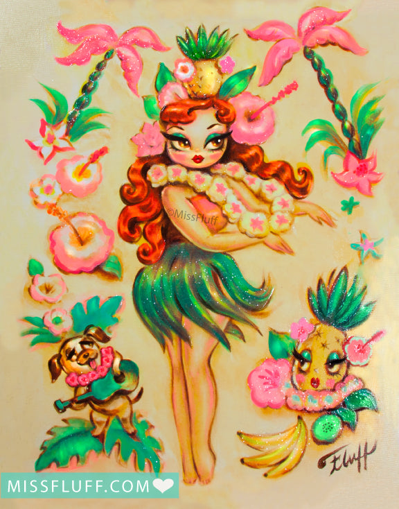 Hula Girl with Pineapple Crown • Art Print