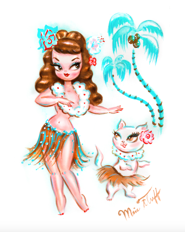 Hula Babydoll with Hula Kitty • Art Print