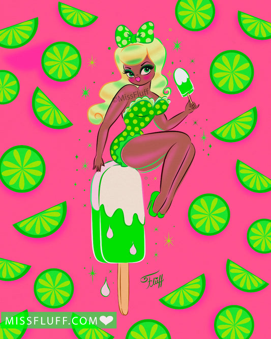 Lime Popsicle Pin Up Doll • Art Print
