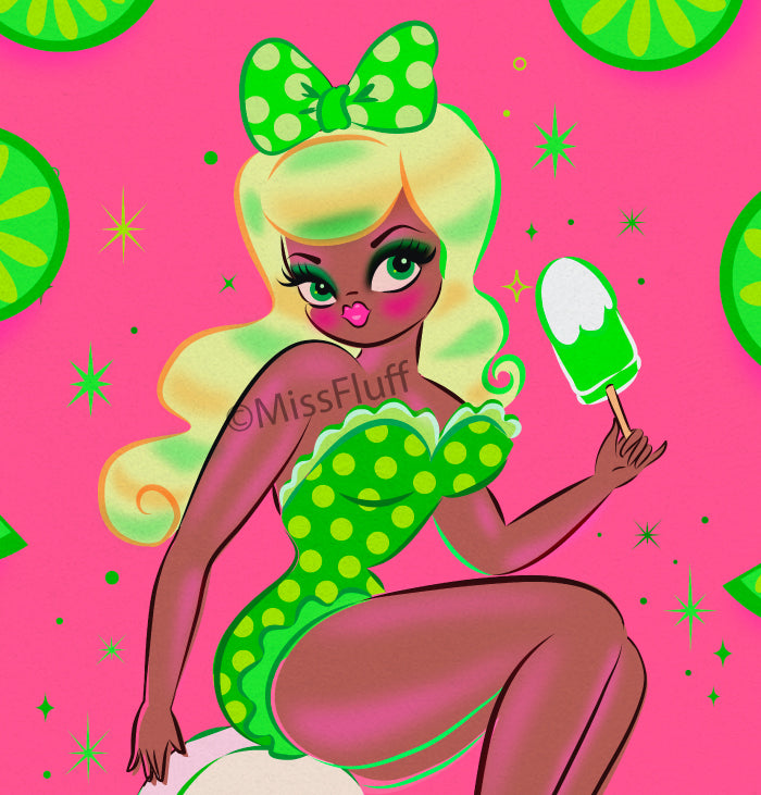 Lime Popsicle Pin Up Doll • Art Print