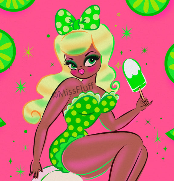 Lime Popsicle Pin Up Doll • Art Print Miss Fluffs Boutique 9435