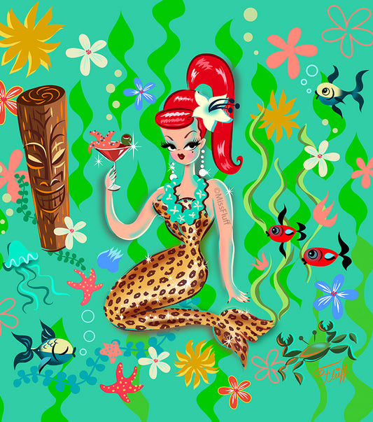 Leopard Martini Mermaid • Art Print