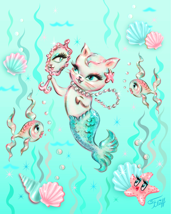 Merkitten with Pearls • Art Print