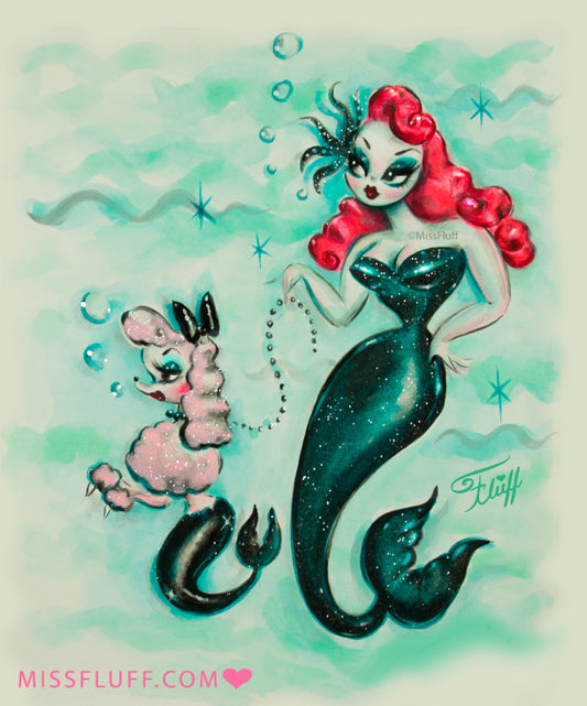 Glamorous Mermaid with Poodle Mermaid • Art Print