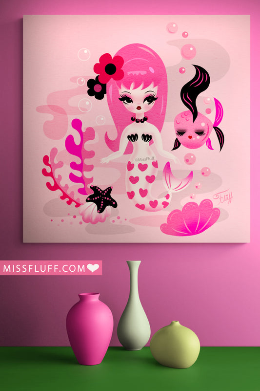 Mod Mermaid in Pinks • Canvas Gallery Wrap