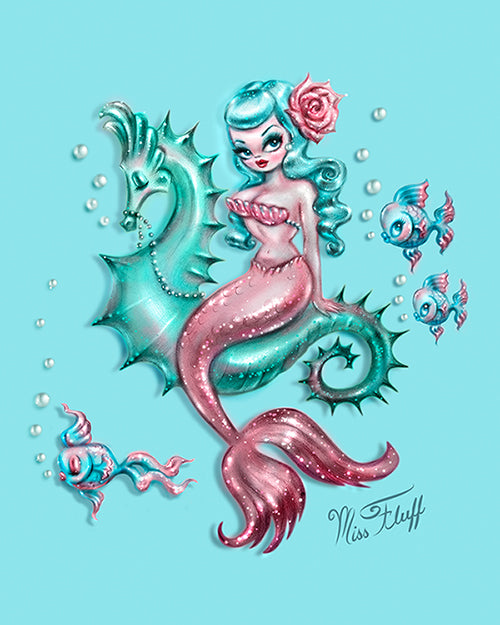 Mysterious Mermaid on Aqua • Art Print