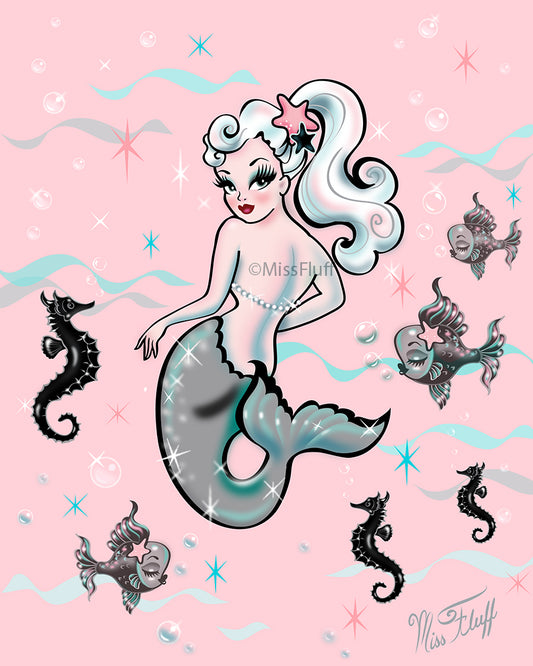 Pearla the Mermaid on Pink • Art Print