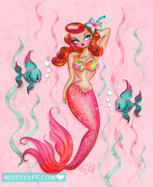 Tropical Redhead Mermaid • Art Print