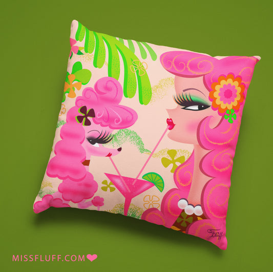 Pink Poodle Martini Girl • Throw Pillow