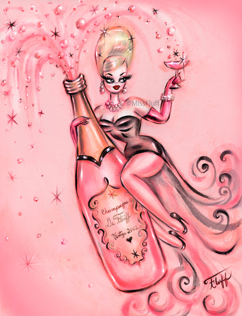 Pink Champagne Doll • Art Print