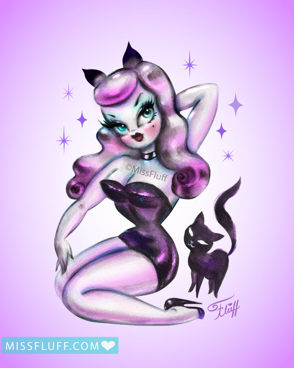 Purple Hair Kitten Pinup • Art Print