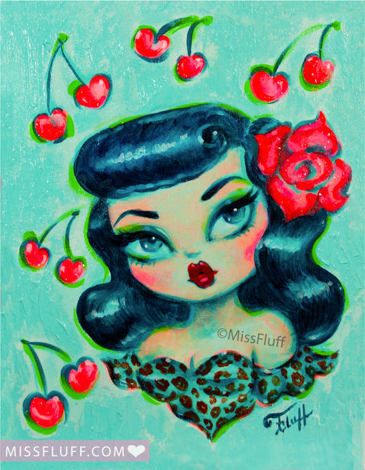 Rockabilly Baby Doll with Cherries • Art Print