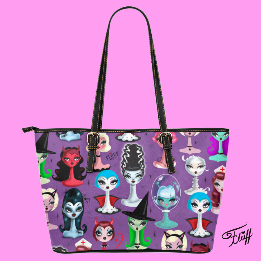 Spooky Dolls Purple • Faux Leather Tote Purse
