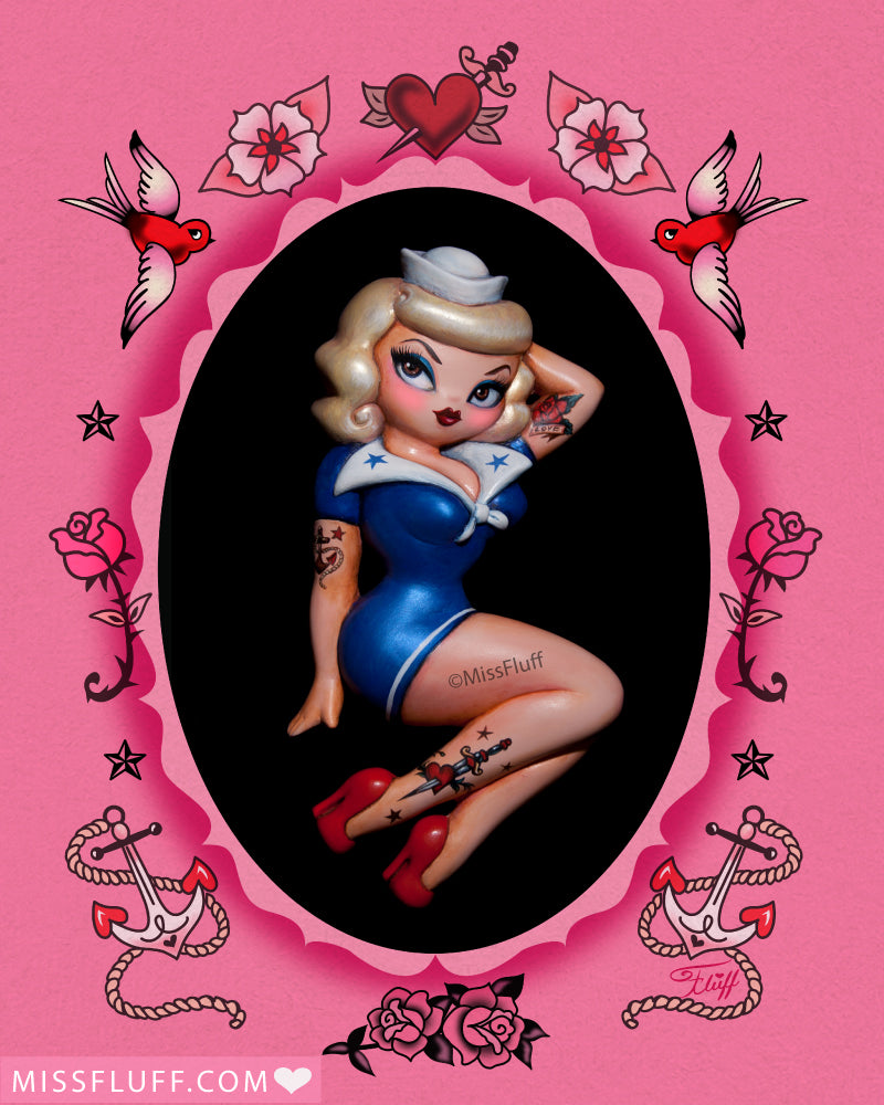 Suzy Sailor Blonde Dolly on Pink • Art Print