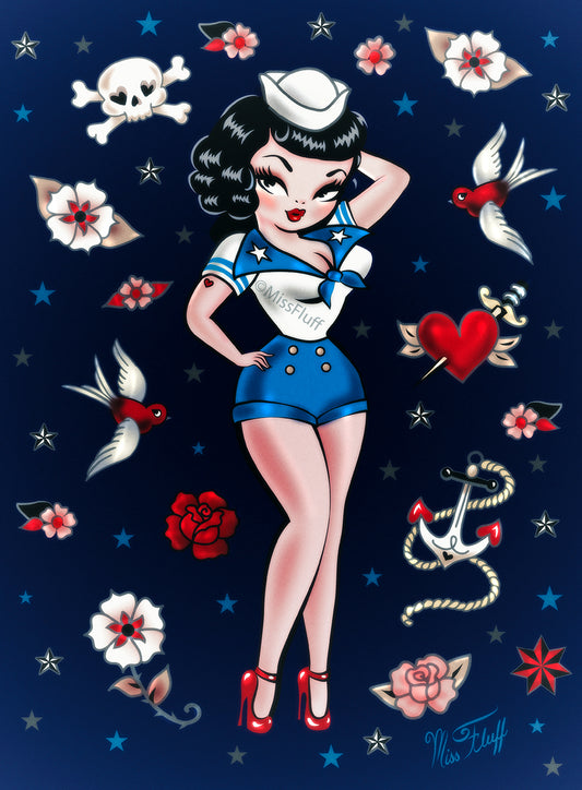 Suzy Sailor on Navy Blue • Art Print
