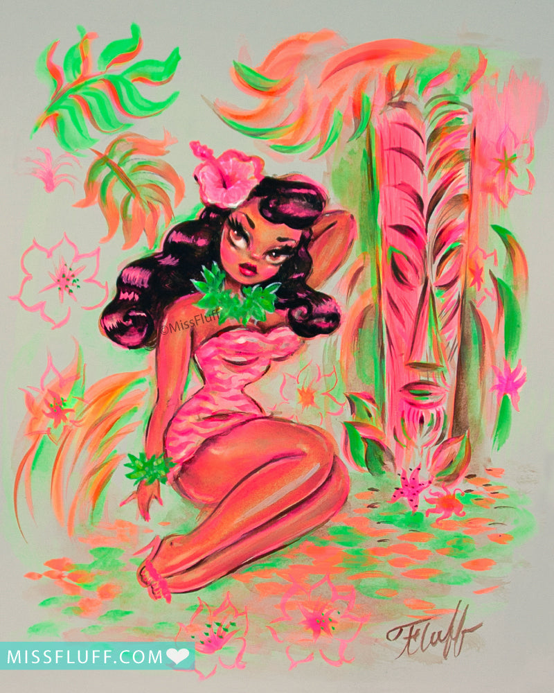 Island Maiden with Pink Tiki • Art Print