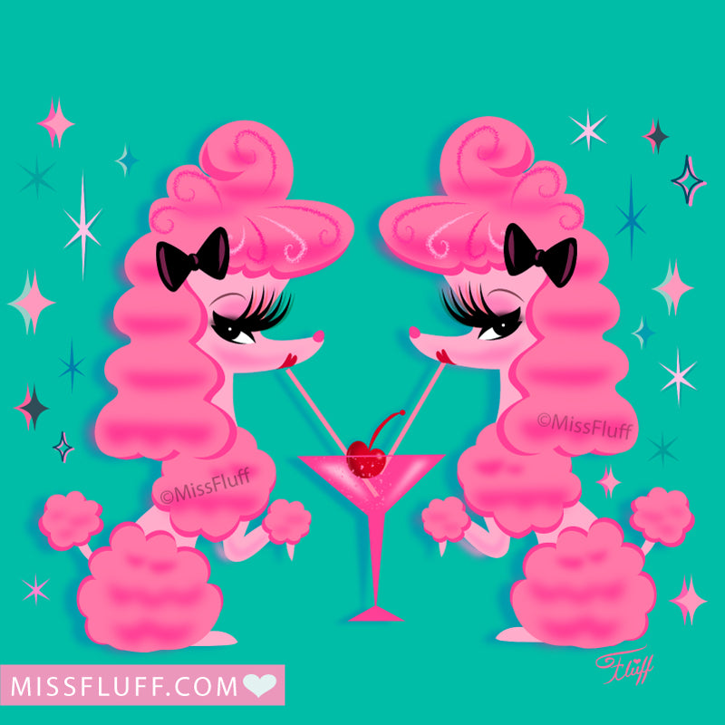 Two Pink Poodles and a Martini • Art Print