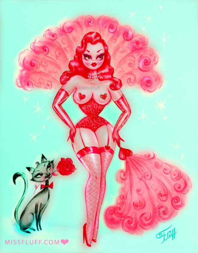 Valentine Burlesque Doll with Kitty • Art Print