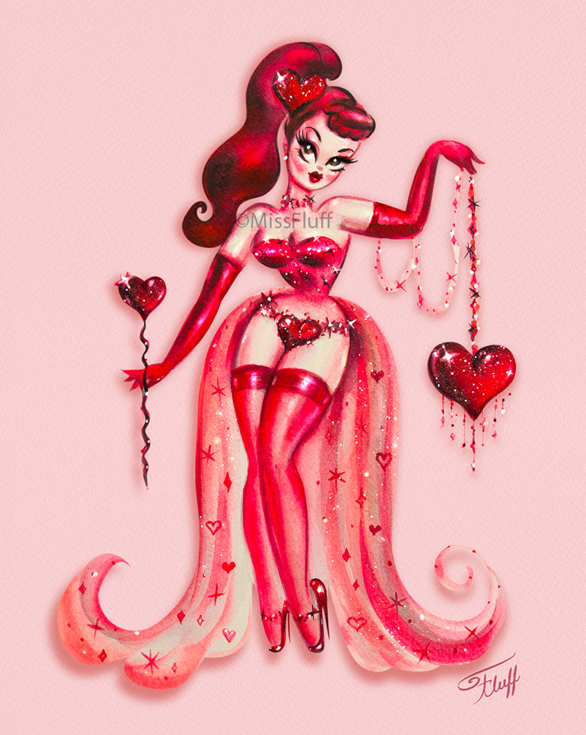 Queen of Hearts Burlesque Doll • Art Print