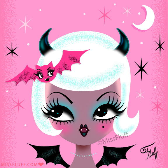 Vampire Dolly with Cute Bat • Art Print