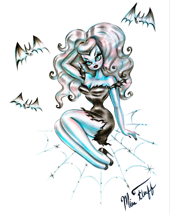 Vampire Doll on Spider Web on White • Art Print